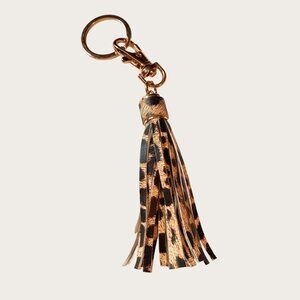 Leopard Print Tassel Gold-tone Keychain Keyring Bag Clip